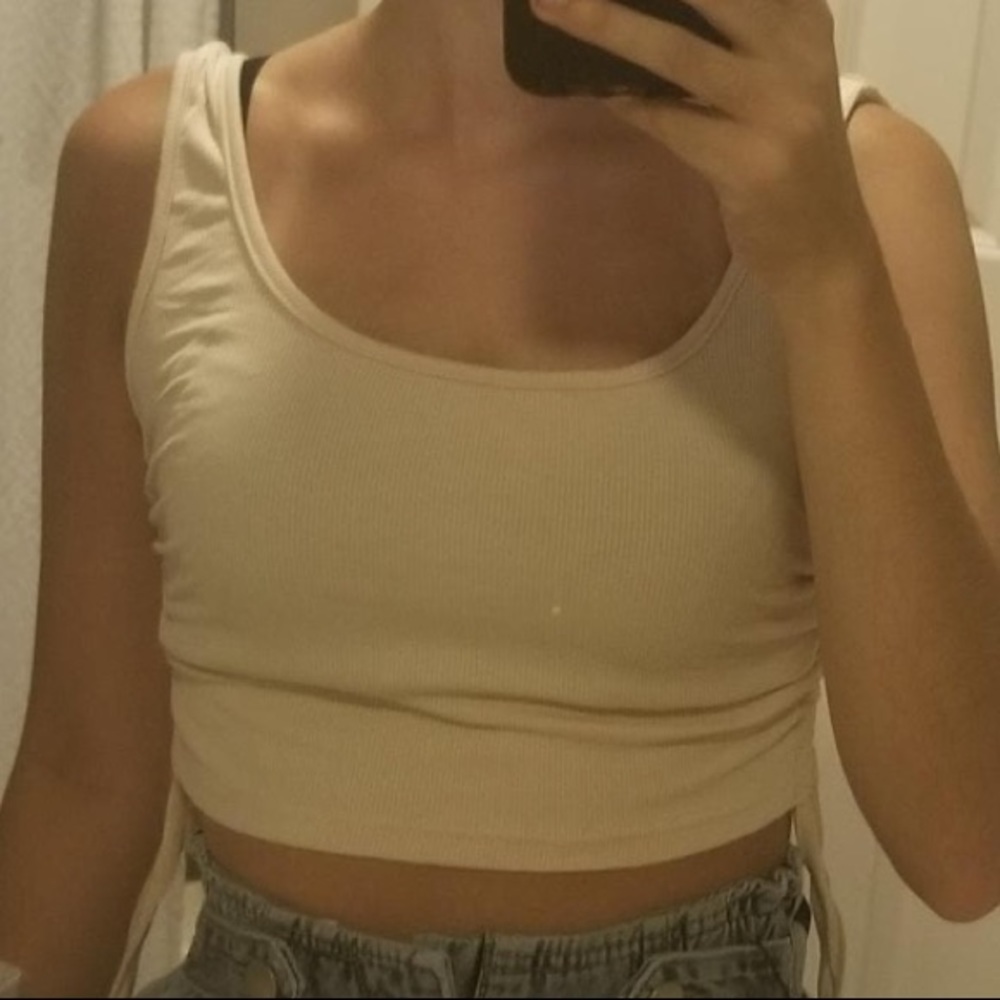 Ribbed Cream Side Tie Crop Tank